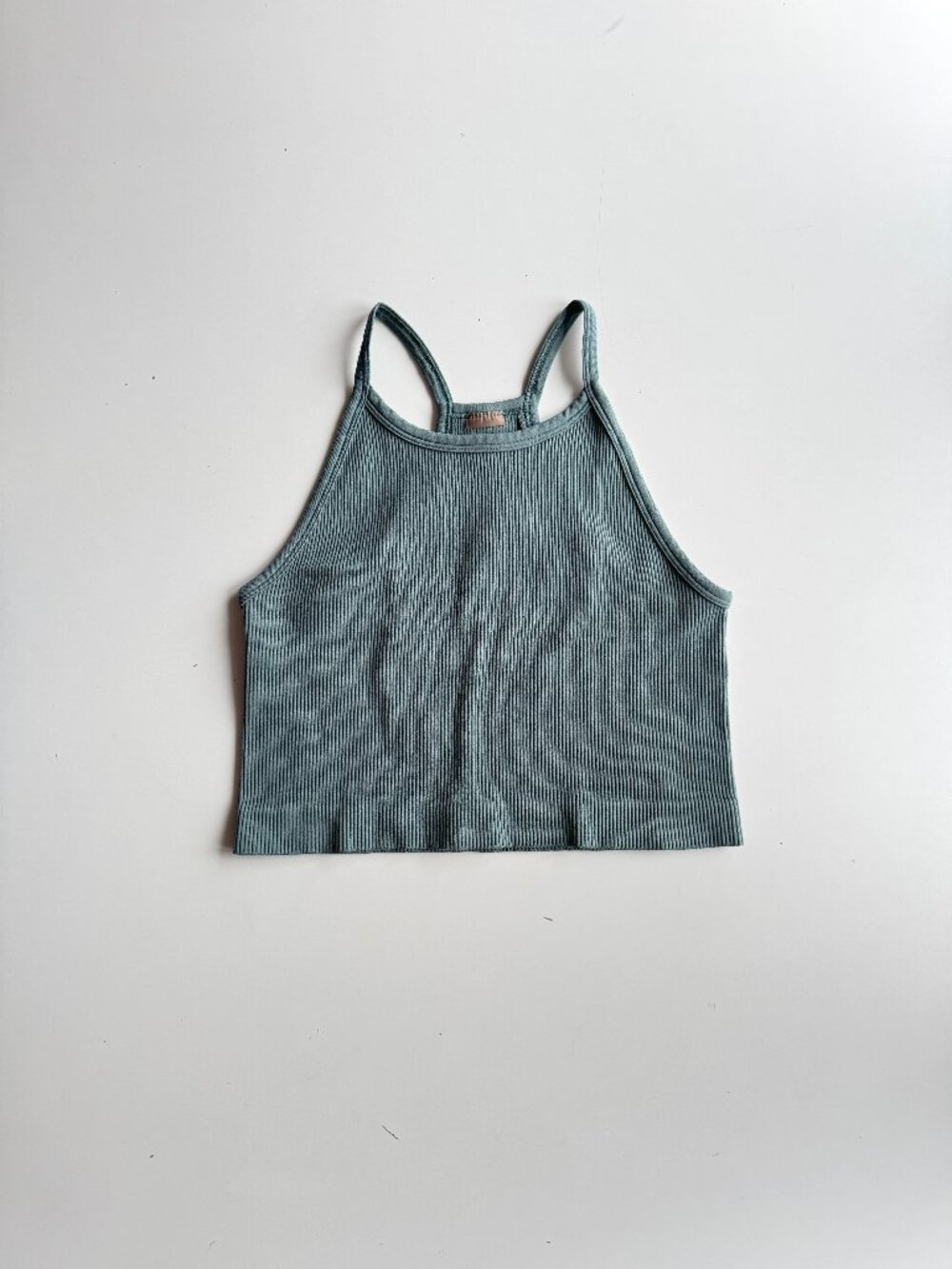 ARITZIA Rincon Sinch Seamless Ribbed Teal Racerback Cropped Tank Top, Size M